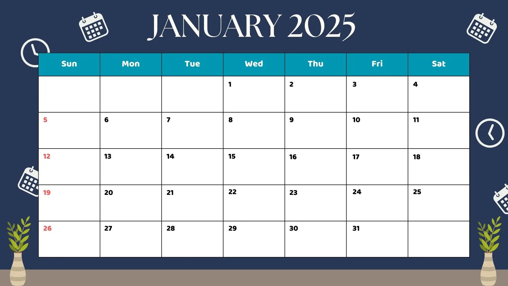 January 2025 calendar with Holidays